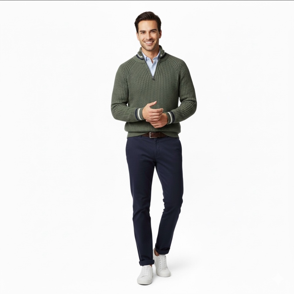 NWT J. Crew Heritage Olive Green Ribbed Cotton Half-Zip Mock Neck Sweater S